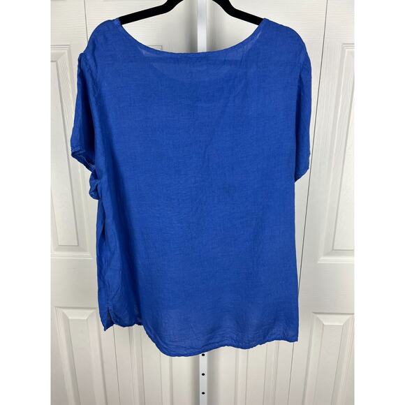 Isaac Mizrahi New York Blue 100% Linen Womens 2X Short Sleeve Boxy Blouse Top - Picture 5 of 5
